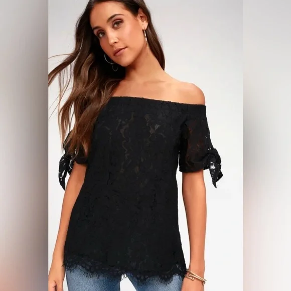 Lulu’s Ethereal View Black Lace Off-the-Shoulder Top size XL - Picture 1 of 10